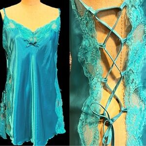 VINTAGE 80s corset open side lace nightgown nighty lingerie midi mini boudoir‎